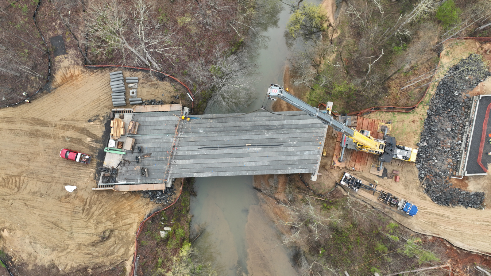 Aerial view of bridge construction