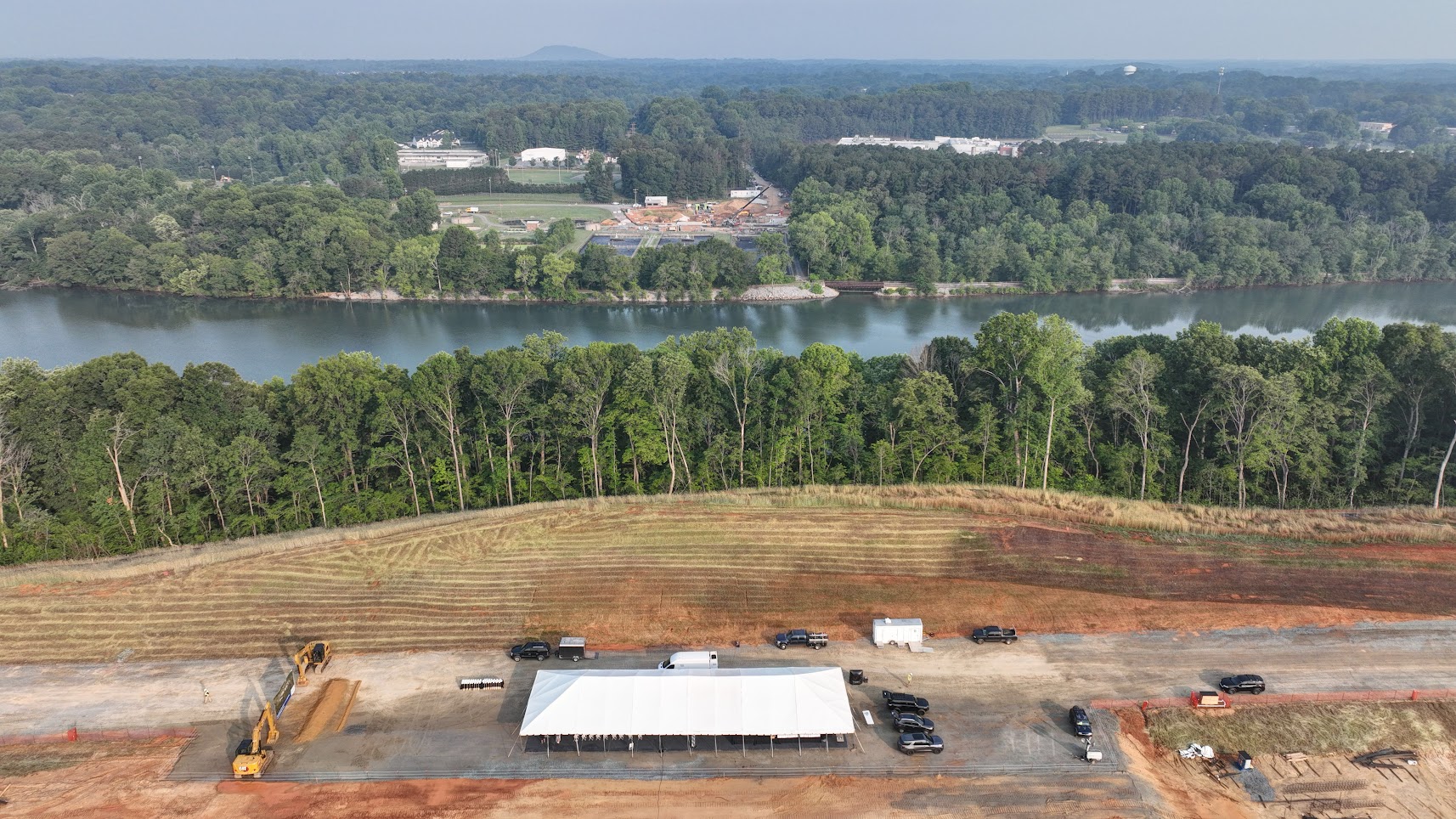 Aerial of Stowe construction site next to the Catawba River