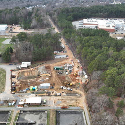 Aerial photograph of the Mount Holly Pump Station construction site.