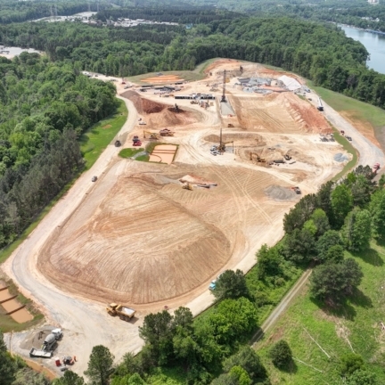 Stowe Aerial of entire constructions site with ground breaking