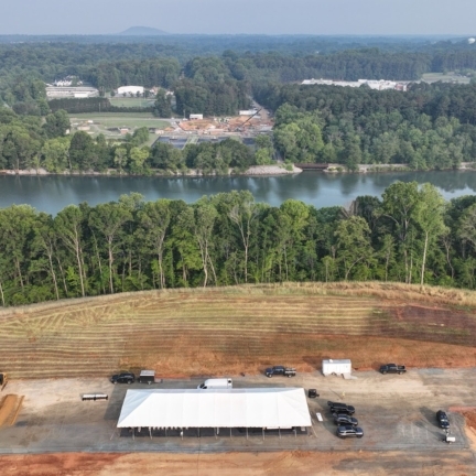 Aerial of Stowe construction site next to the Catawba River